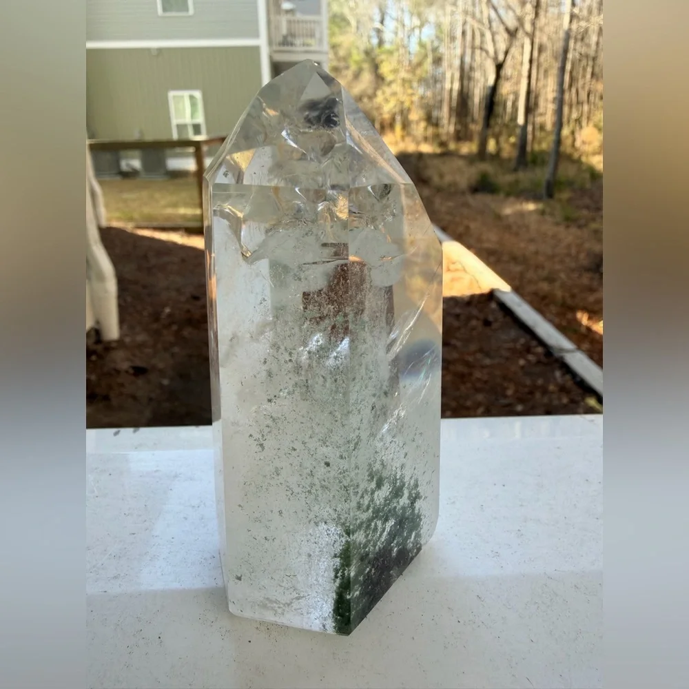 Garden Quartz Tower | Lodolite Inclusion Quartz | Natural Crystal Point Rainbow - Picture 5 of 10